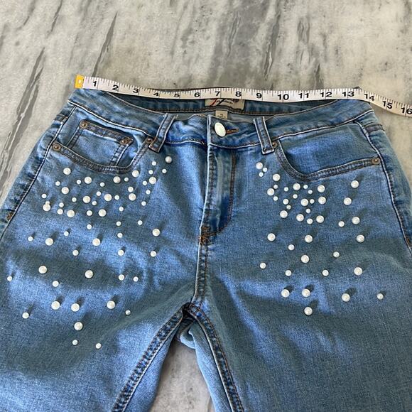 Denim Blvd Los Angeles Blue Stretch Denim Ankle Jeans Pearl Embellished Size 5 - Picture 7 of 11